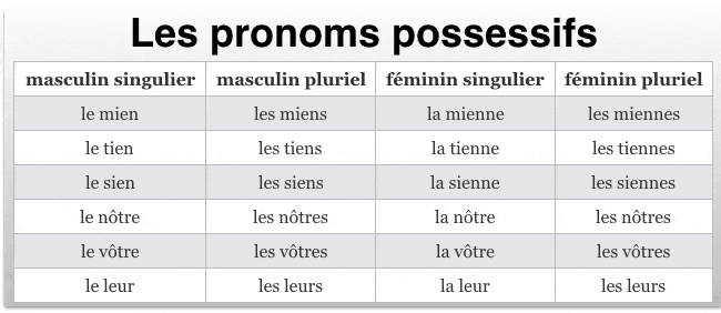 Les pronoms possessifs (主有代词的语法) | ALF