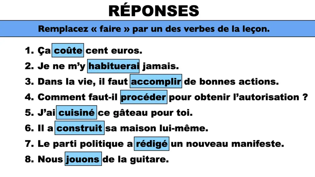 synonyme faire - exercice - réponses