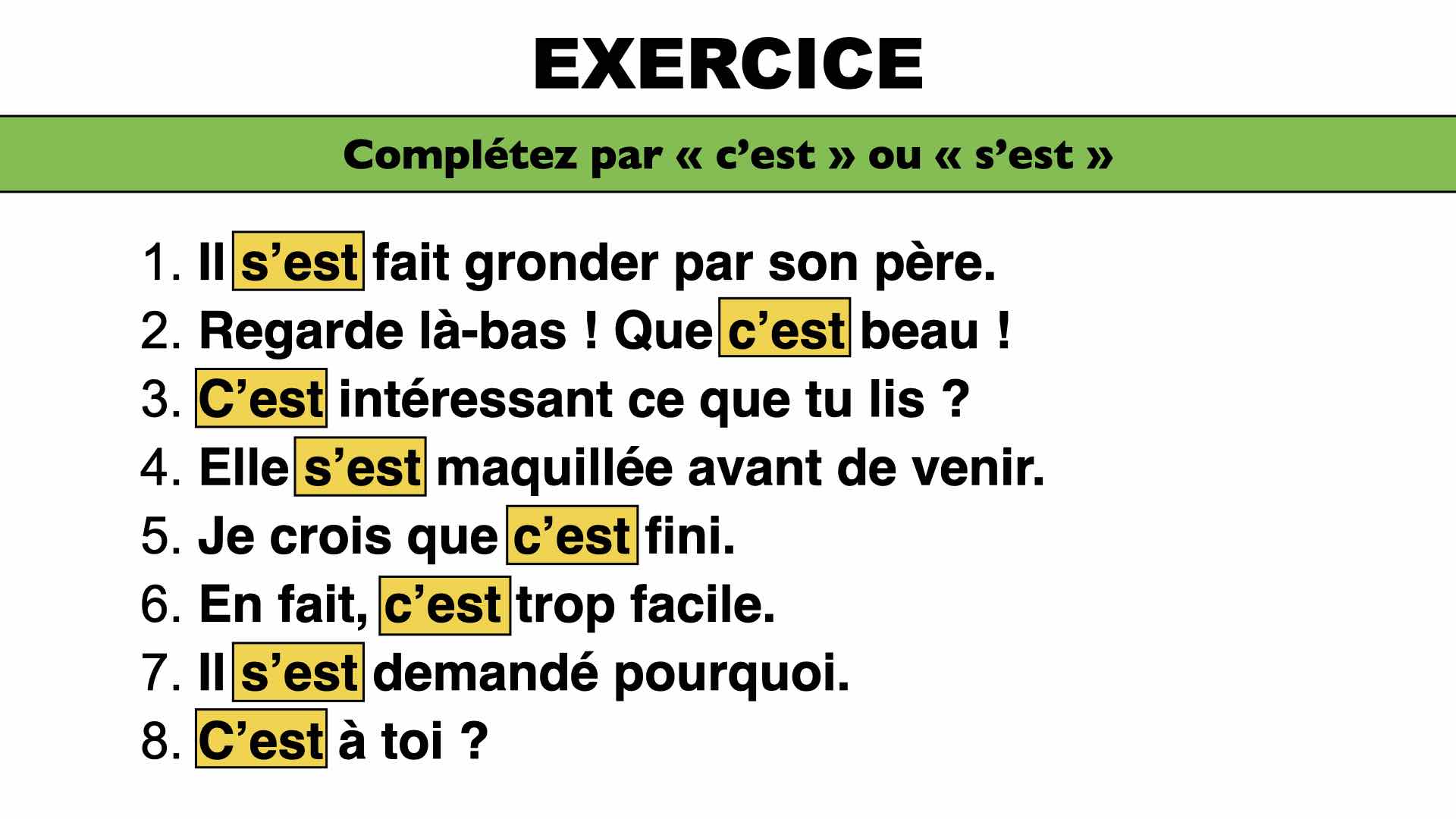 c'est s'est exercice corrigé